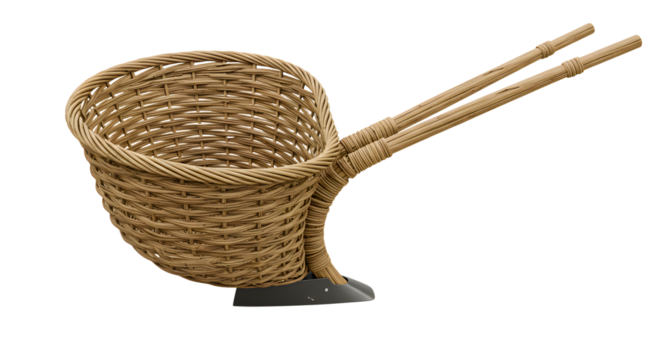 FARMING - Traditional woven wicker basket with long handles suitable for gardening and harvesting