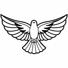 Obraz premium Illustration of a dove with outstretched wings in black and white outline style symmetrical design art