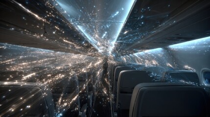 airplane cabin light trails travel