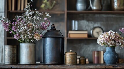 Floral arrangement on wooden surface