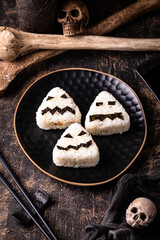 Halloween sushi onigiri in shape of moster