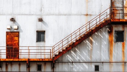 Rusted metal staircase and wall