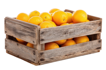 Fresh Ripe Oranges in Rustic Wooden Crate