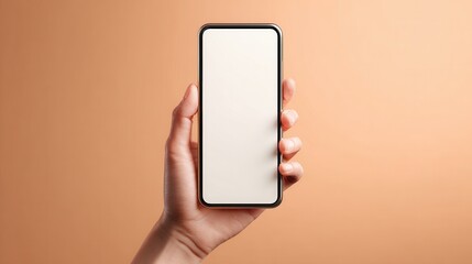 Hand Holding Blank Smartphone on Orange Background for Mockup Use