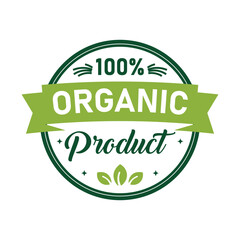 100% Organic Product Green Vector Emblem tag template