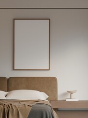 Modern Minimalist Bedroom Interior with Single A0 Frame Poster Mockup
