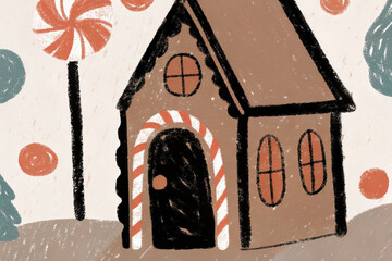 Hand-Drawn Gingerbread House Illustration