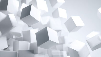 Abstract background of many white cubes in 3D space