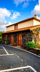 Charming stone house with planters