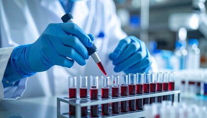 Scientist handling blood samples in lab