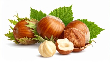 Fresh hazelnuts with brown shells crunchy organic healthy nuts snack food isolated on white background
