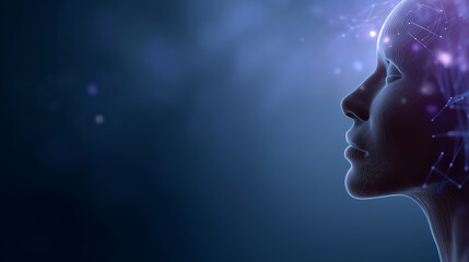 Obraz premium Artificial intelligence concept with glowing human head silhouette