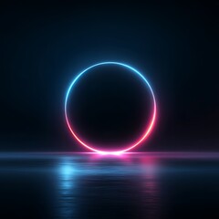 Obraz premium Neon Gradient Circle Floating on Reflective Dark Surface