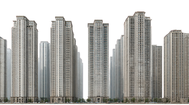 Modern City Skyline at Daytime with Grey and Beige Highrise Buildings
