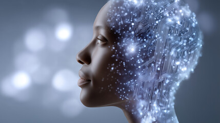 Artificial intelligence concept with glowing human head silhouette