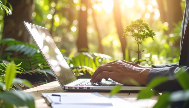 Person working on laptop outdoors