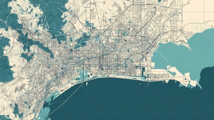 coastal city map teal design