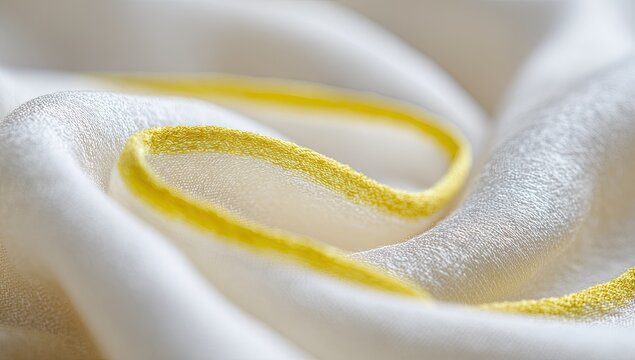 Close-up of ivory fabric with yellow trim