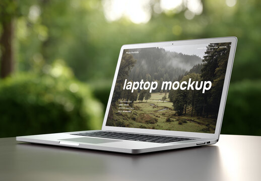 Green nature background laptop setting screen mockup