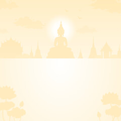 Buddhist holy day, Buddha statue square Poster asia thailand temple illustration