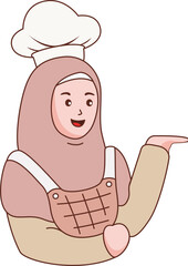 Cartoon Woman Wearing a Hijab and a Chef's Hat