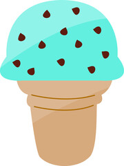 Mint Chocolate Chip Ice Cream Cone Illustration
