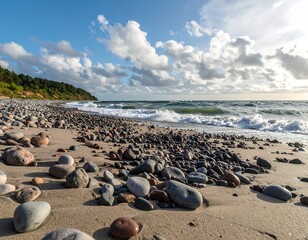 Stony Beach Seascape at Sunset
