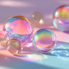 Colorful, iridescent spheres on a soft, pastel background