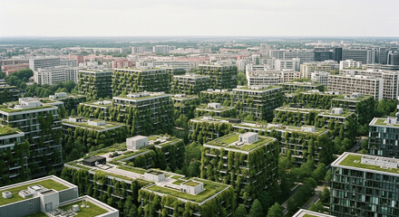 Obraz premium An Elevated View of a City with Housing Complexes Full of Green Walls
