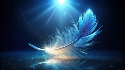 A Single Illuminated Feather Reflecting on a Dark, Smooth Surface, Evoking Serenity and Mystery