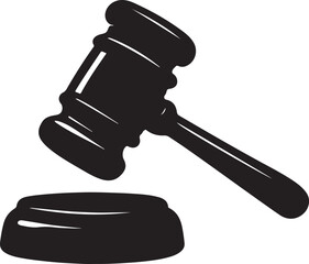 Silhouette of a judge's gavel and sounding block symbolizing justice and law