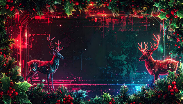 Digital glitch Christmas wallpaper with cyber-organic fusion elements - Powered by Adobe