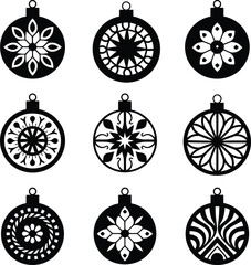 Christmas Ornament Silhouette Set, Holiday Bauble Designs, vector illustration