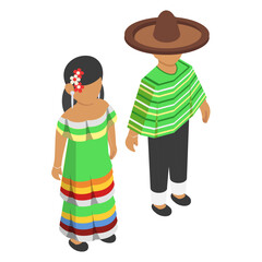 Mexican couple standing together isometric Concept, Multi color Tabasco skirt vector design, World Indigenous Peoples symbol, characters in casual clothes Sign, traditional dress stock illustration