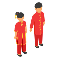Chinese Couple Standing together isometric Concept, Han or hanfu clothing vector design, World Indigenous Peoples symbol, characters in casual clothes Sign, traditional dress stock illustration