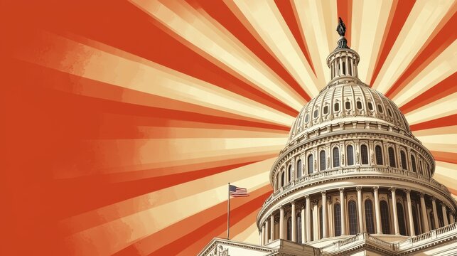 Fototapeta Iconic United States Capitol building under vibrant rays of sunlight showcasing patriotic spirit and heritage of the nation
