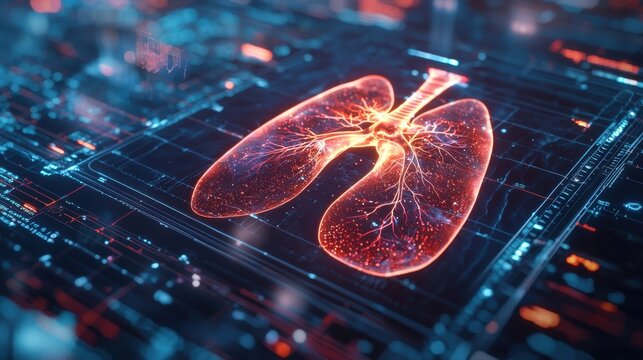 Lungs depicted in a vibrant abstract design showcasing intricate details in a futuristic digital environment - Powered by Adobe