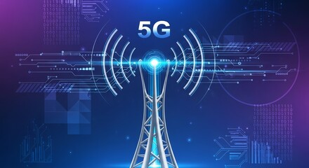 Modern 5G tower illustrating fast internet connectivity and digital technology