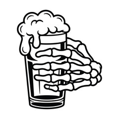 Skeleton Hand Beer Vector Halloween Drink Illustration with Skull and Bones Style