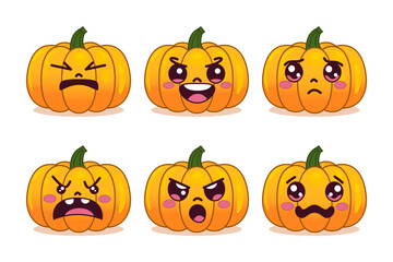 Vector illustration of pumpkins emotions, perfect for Halloween decorations and festive designs