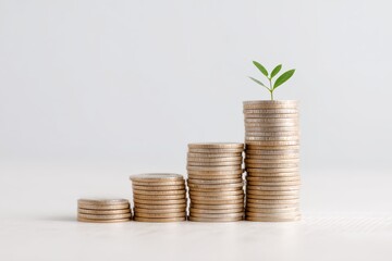 Stack of coins with a plant growing out of it