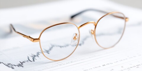 Pair of gold framed glasses with a black nose rests on a sheet of paper