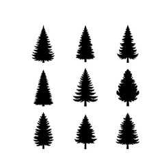 Fototapeta premium Pine tree silhouette set, black and white vector, minimal clean shape, isolated
