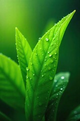 Close-up of dewy green leaves, vibrant and lush, glistening with morning moisture Perfect for concepts of freshness, nature, renewal, and spring A burst of healthy, vibrant life , outdoor, flora