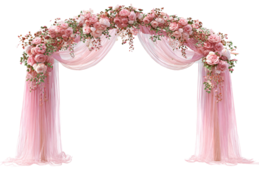 Elegant wedding arch with pink roses isolated on transparent background