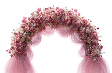 Beautiful wedding arch with pink roses isolated on transparent background