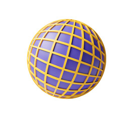 3d globe with a grid in blue and yellow isolated on transparent background