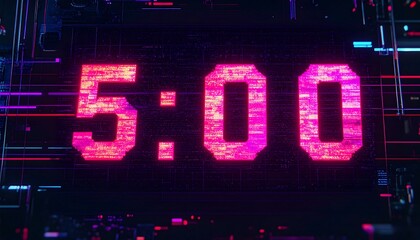 Digital countdown timer with neon-pink numbers and a futuristic background