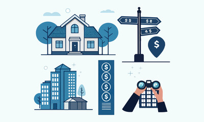 Real Estate Finance  Mortgage Calculator Illustration Set
