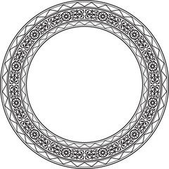 Vector monochrome black round Yakut ornament. Endless circle, border, frame of the northern peoples of the Far East.